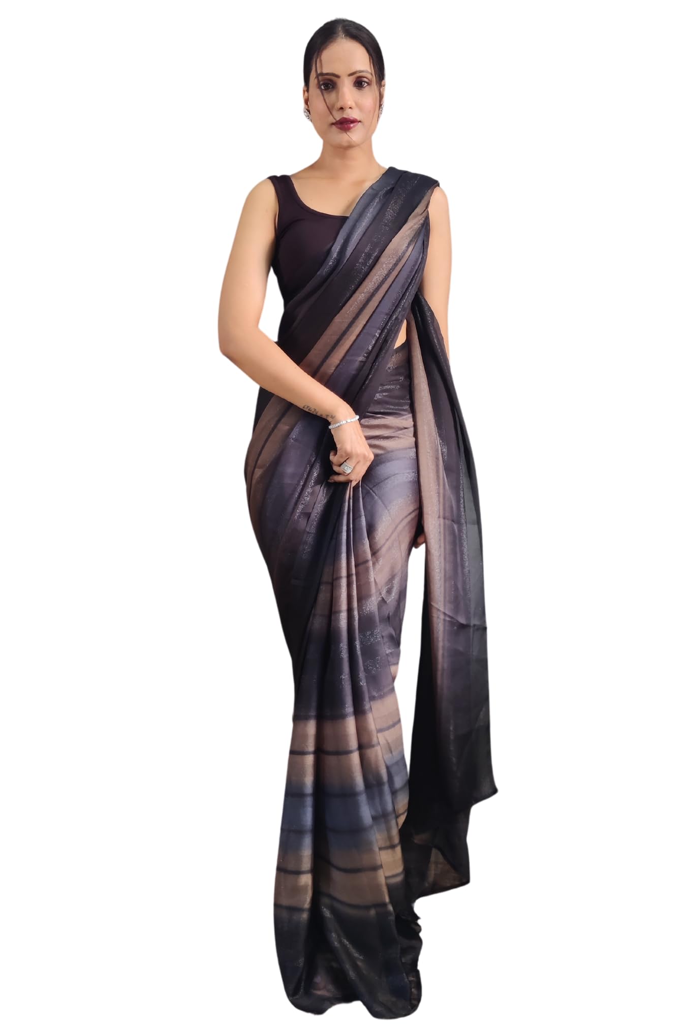 Shiv Textiles Womens Gorgette Zip And Go Pre-Stitched Saree  Effortless Wear & Comfort  Ready To Wear Saree
