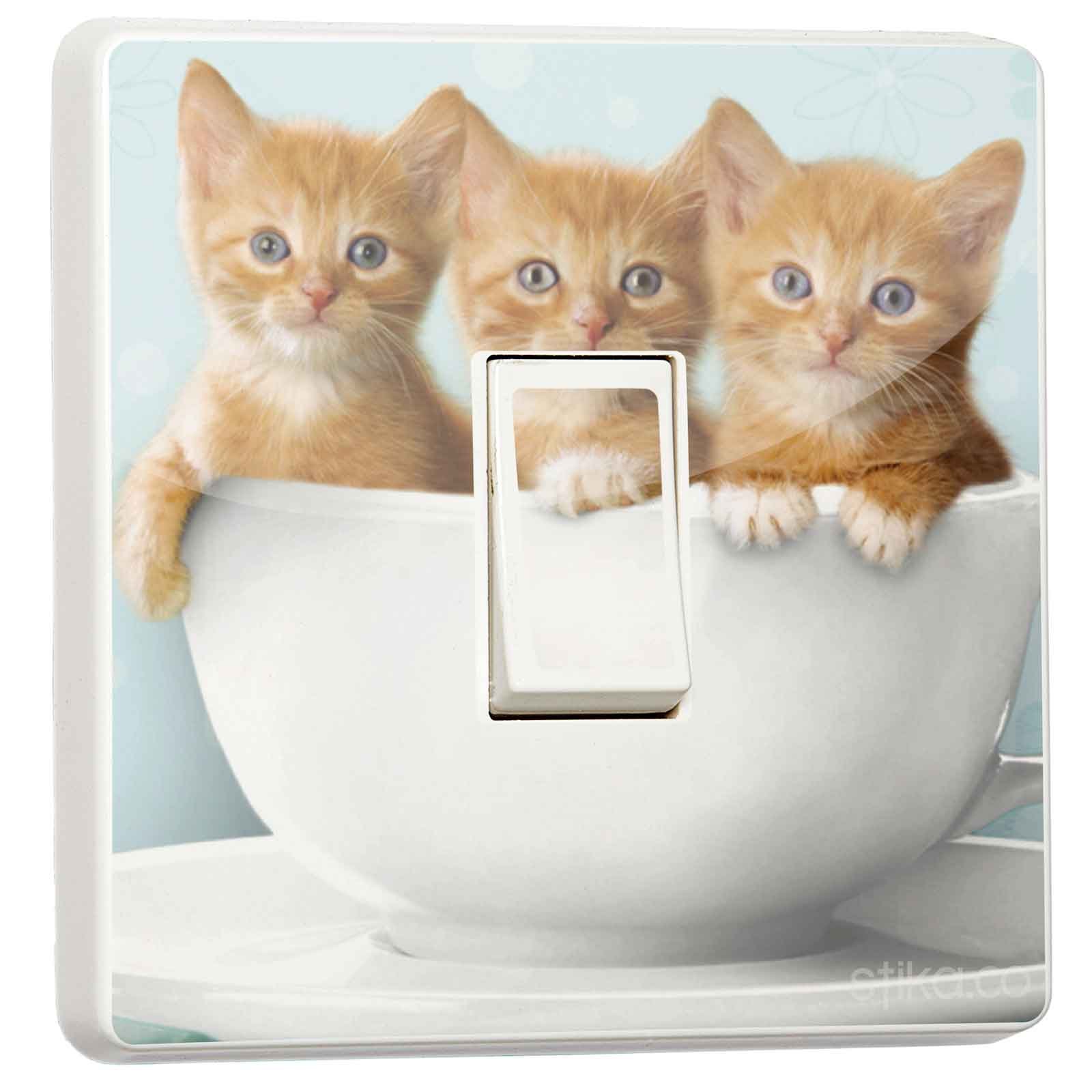 Stika.co Light Pack Of 2 Cute Kittens In A Cup Design, Pretty Switch Decoration Stickers - Animal Single Switch Stickers - Cat Lovers Home Decor