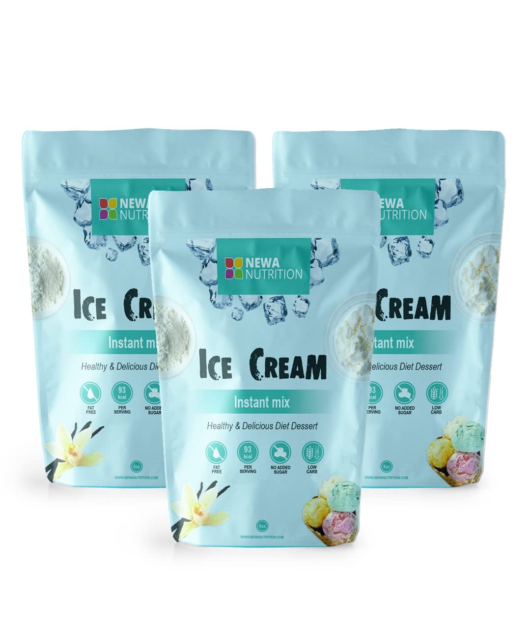 Sugar Free Ice Cream Mix – Keto Diet Friendly, Low Carb & Natural, Non GMO, Vanilla. Weight: 8oz/226.8 gr. Pack of 3