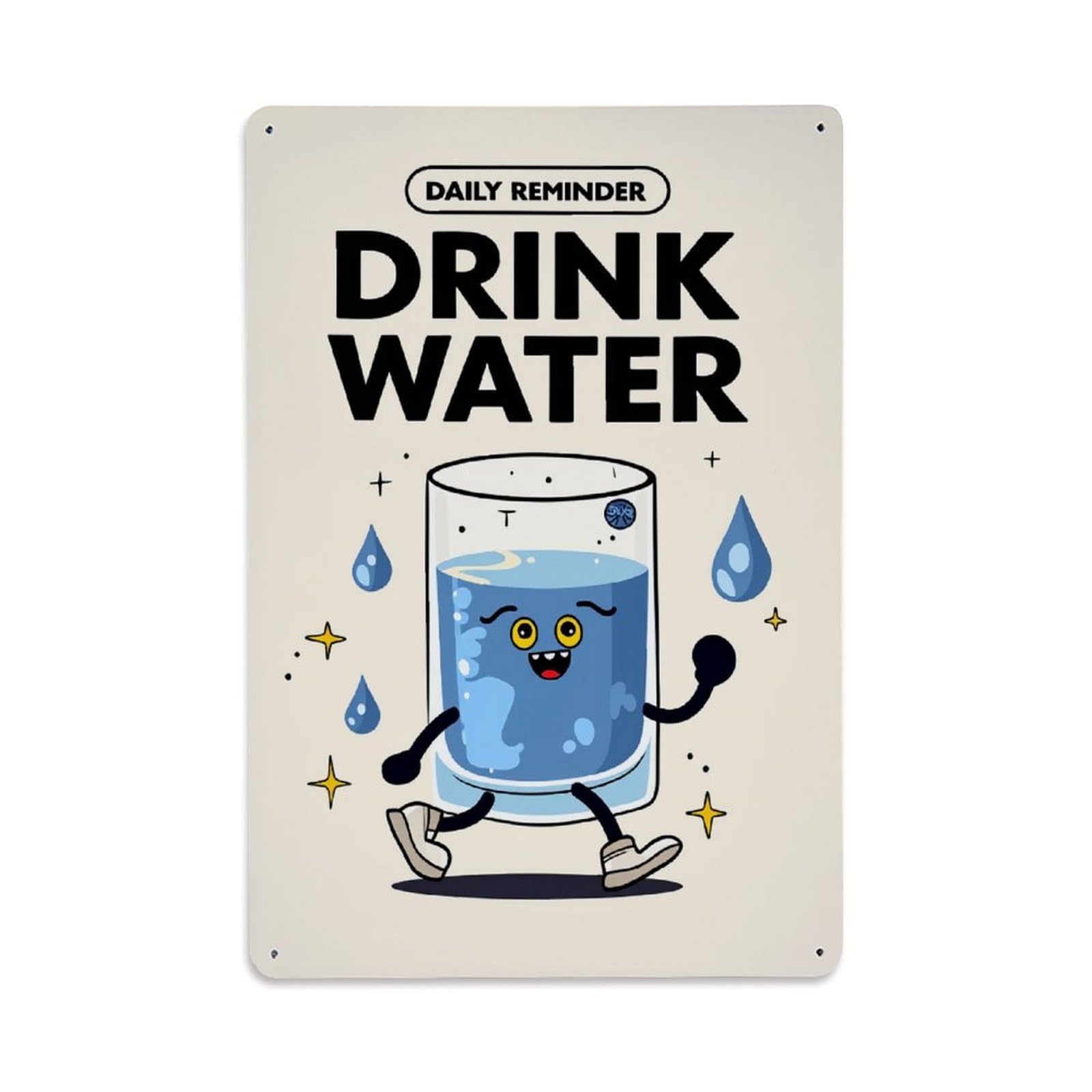 Enderetf Vintage Drink Water Reminder Pattern Print Tin Sign Metal Poster, Home Bar Garage Man Cave Cafe Indoor & Outdoor Wall Decoration 8X12inches