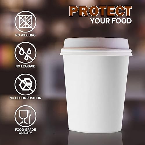 Miniatura 7 de Smygoods Tazas de café de papel desechables blancas con tapas (8 onzas, 50 unidades) para bebidas calientes, té, espresso, cacao, recipientes para