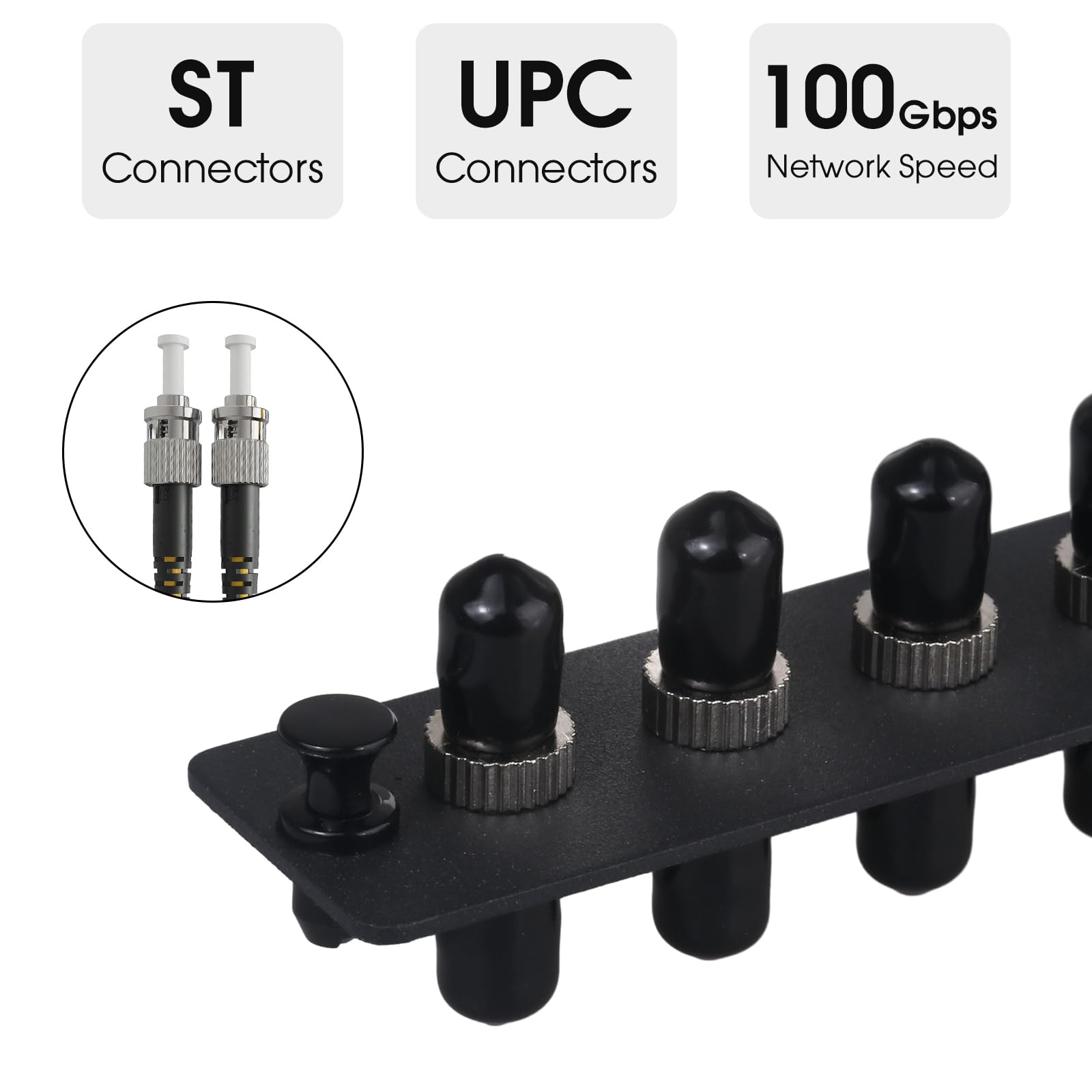 Lot de 3 panneaux de brassage Simplex ST en fibre avec adaptateurs Simplex monomode noir, 6 ports fibre