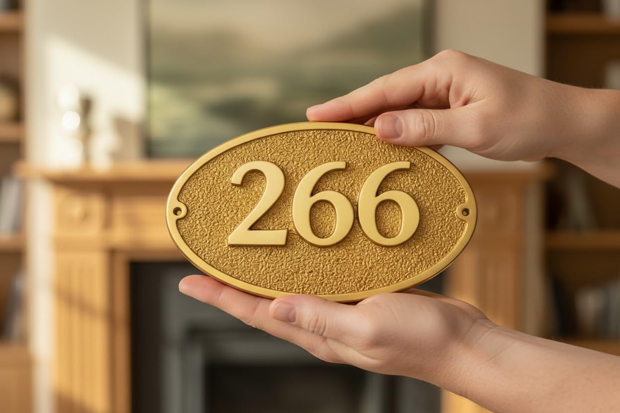 Customizable Solid Brass Oval House Number Plaque 5 x3.5 Inch – Personalized Address Sign with Screws for Home, Office, Door, Gate, Wall, Outdoor Indoor Use