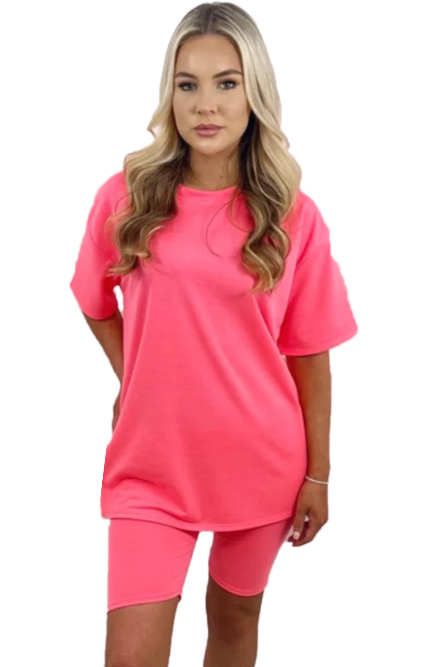 Crazy Girls Womens Plain Baggy Oversize Top, Neon Pink, XL (UK 16-18)