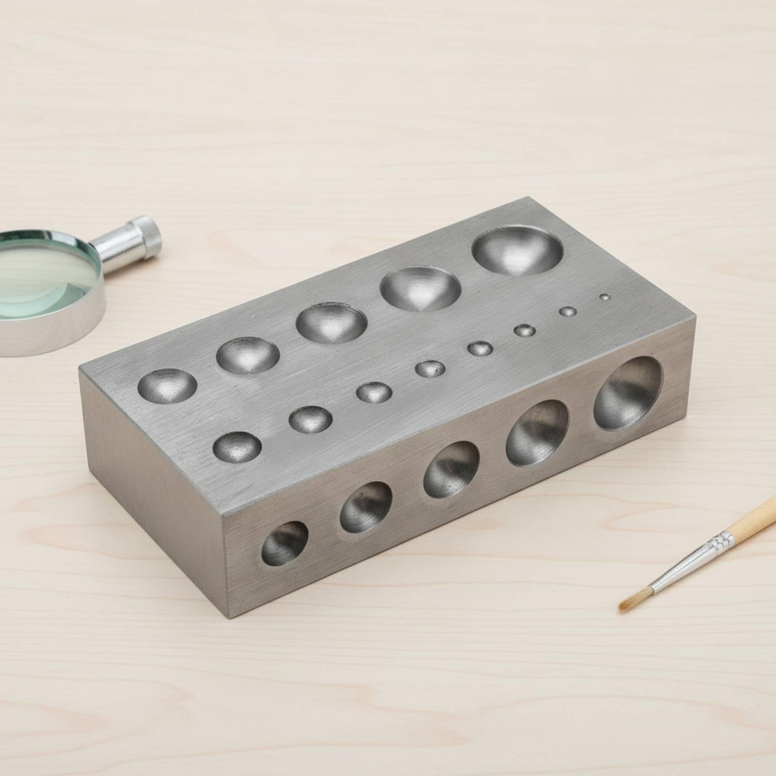 Jewelry Forming Anvil Schmuckamboss Formblock Treibblock Richtblock aus Stahl mit Polierten Hohlmulden für Präzises Formen Und Glätten für, A-Modell 102x64x34mm, 1580g, Lochgrößen 5-20mm