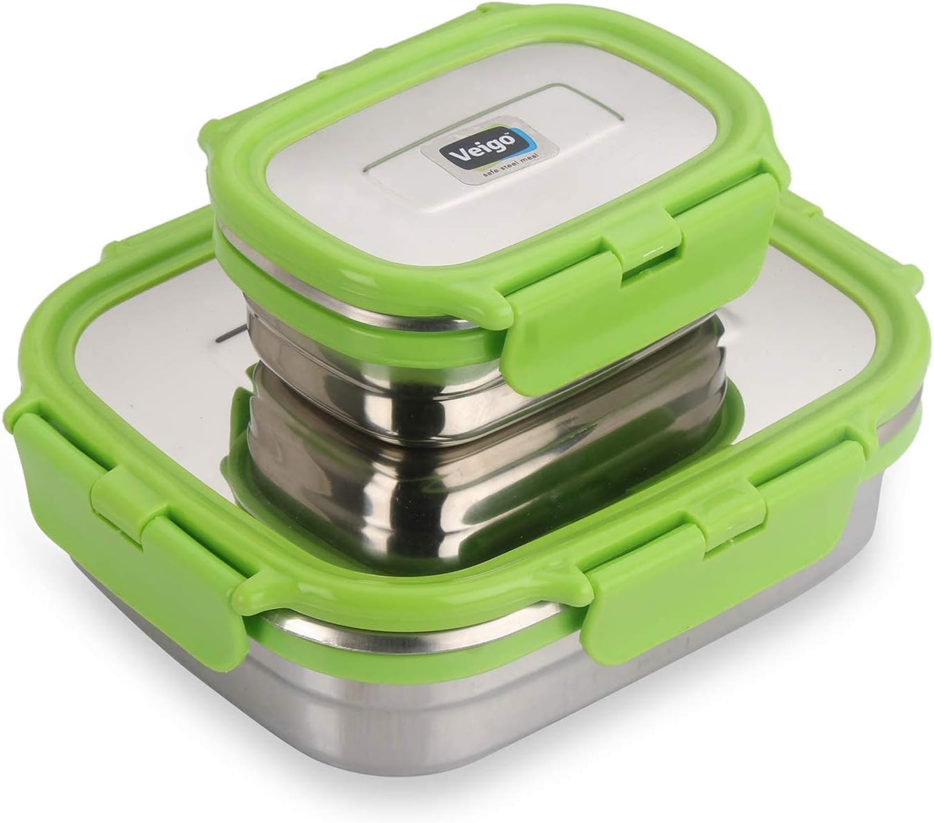 Veigo Rise & Shine Stainless Steel Leak Proof Lunch & Small Veg Box with Easy-To-Open Lid