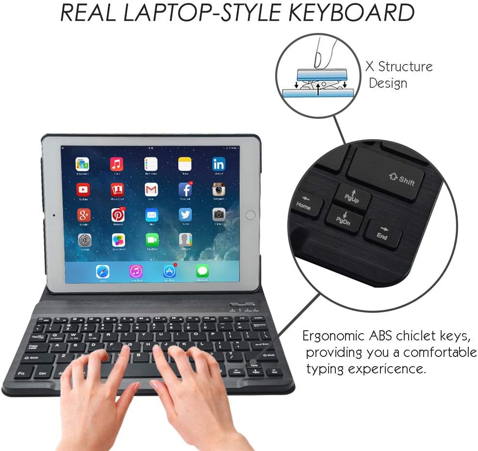 eoso iPad Keyboard Cover case with Detachable Wireless Keyboard for Apple New iPad 9.7 2018/2017 Tablet/9.7/Air/Air 2 (Black)