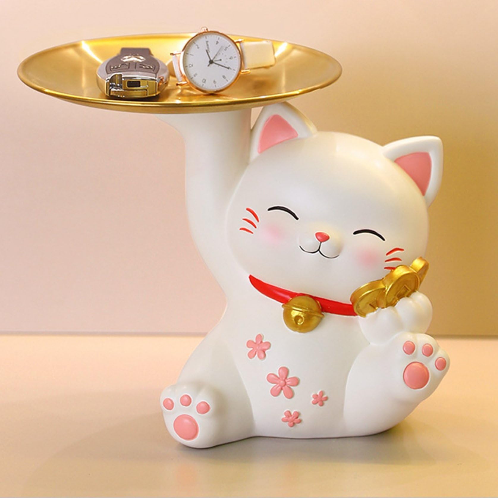 Amazon.co.jp: 招き猫置物 ウサギ 玄関 キー収納トレイ 皿を持っ招き猫