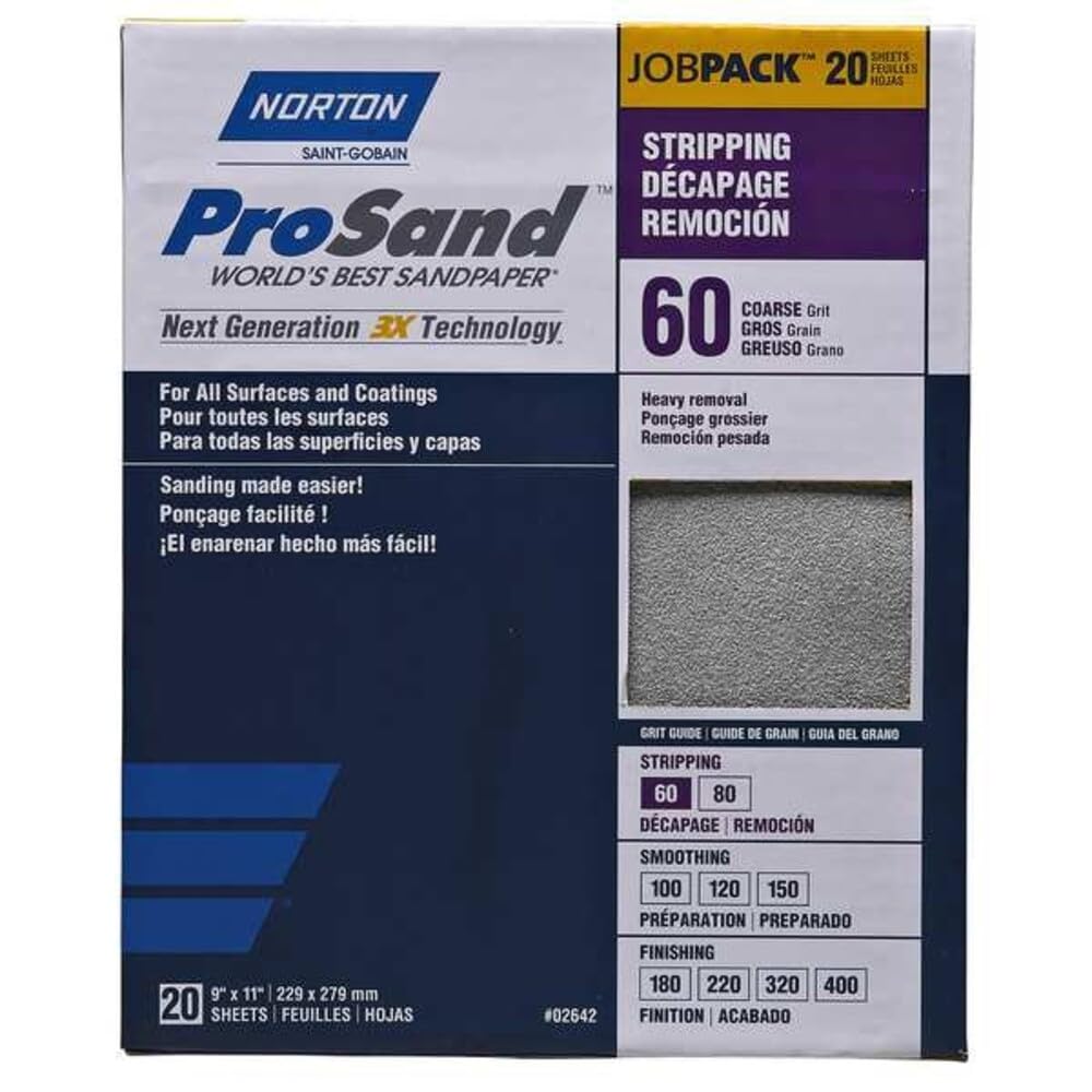 Norton Sandpaper, ProSand Premium 180 Grit Sandpaper Sheet - Next Generation of 3X Technology, Fiber Backing, Aluminum Oxide, 180 grit, pack of 20 Sanding Sheets