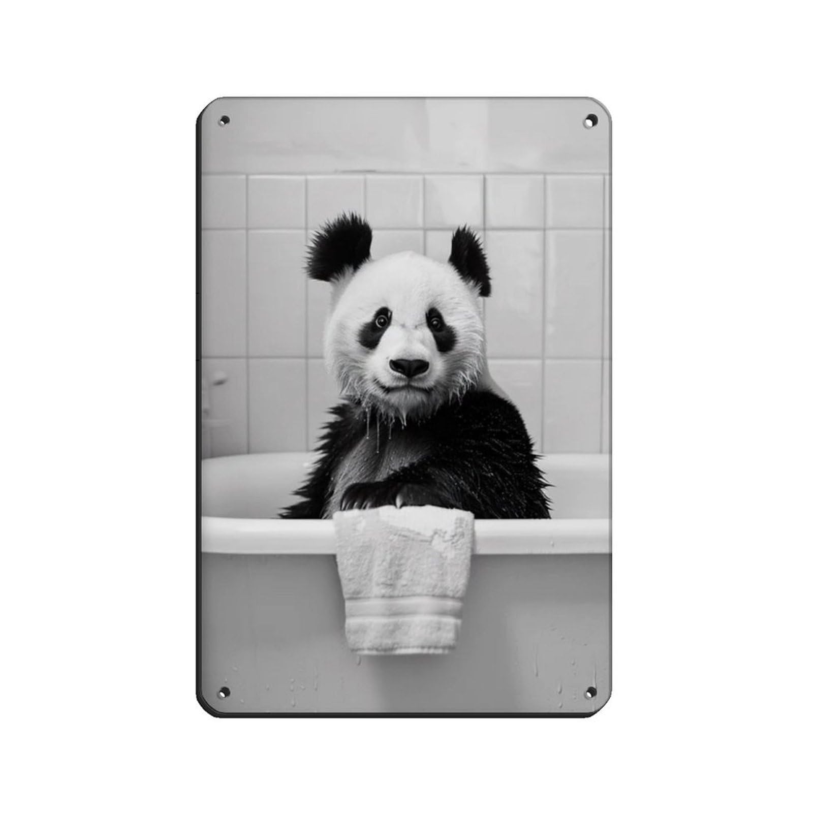 Panda in The Bathtub, Funny Animal Poster Tin Sign Vintage Metal Pub Club Cafe Bar Home Wall Art Decoration Poster Retro 8x12inch(20x30cm)