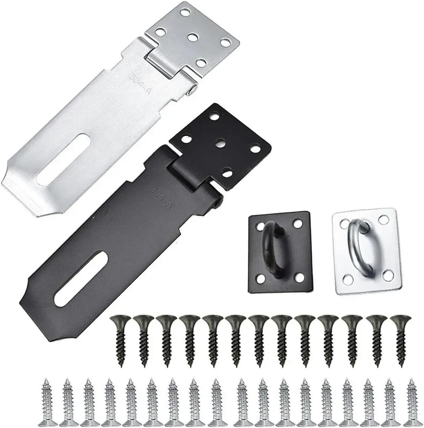 Stainless Steel Padlock Hasp Stainless Steel Door Shed Drawer Hasp Lock with Keys, 3-5 inches, Black/Silver(Silver 5 inch)