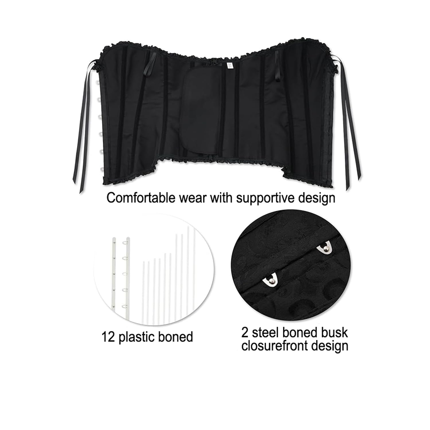 HEZEHAI Corset Tops for Women, Women’s Pleated Lace Trim Tummy Control & Waist Shaping Corset Tops