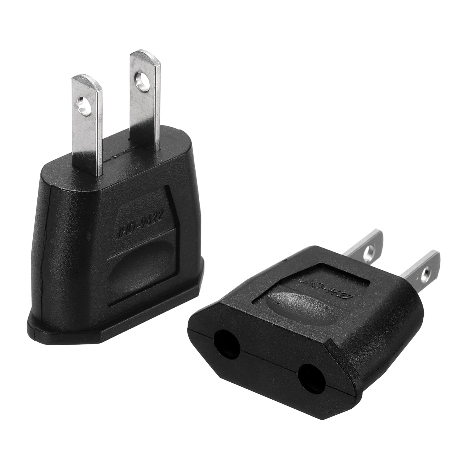 MECCANIXITY 2 PCS EU to US Plug Socket Jack, European 2 Outlet to US 2 Pin Adapter Travel Charger Converter, 125V/250V 6A, 4mm Hole Black