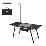 Portable IGT Table with Charcoal Grill&comma; Folding Camping Table and BBQ Grill with Desk Extension & Lantern Stand&comma; Perfect for Outdoor Barbecue Camping Cooking Travel Picnic