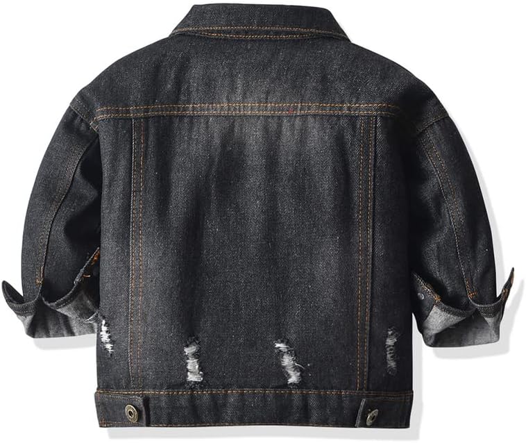 Meufam Little Kids Boys Girls Button Down Denim Jacket Toddler Baby Ripped Long Sleeve Jeans Coat Fall Cowboy Outerwear