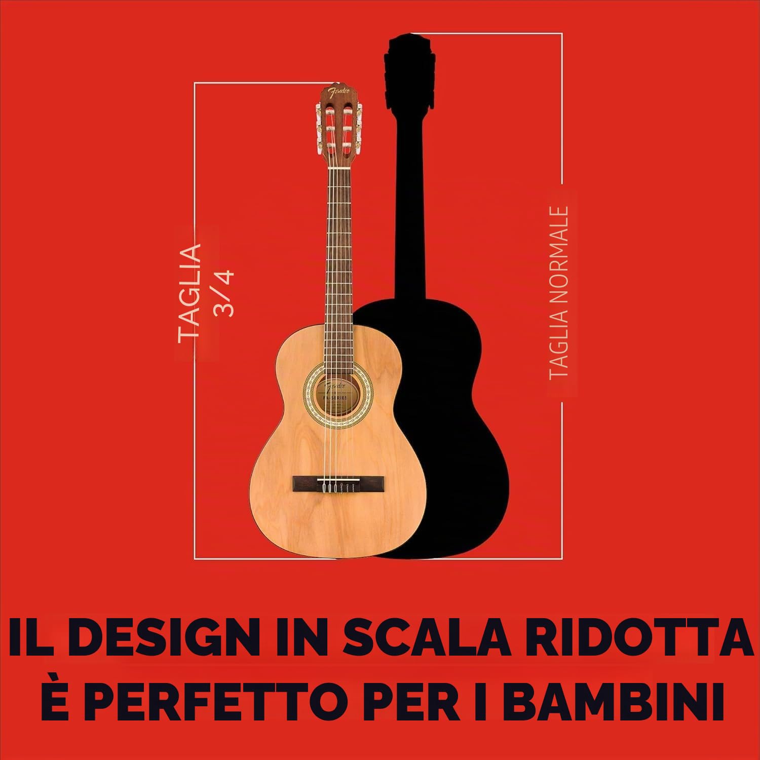 Fender Classic Design CN-25 in nylon a corde, tastiera in noce a scala corta, chitarra acustica classica 3/4, naturale. Ideale per principianti