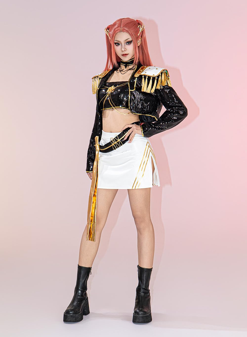 OSIAS Women Mira Cosplay Costume Golden Stage Outfit Black With Sequined Design (XL), Golden Black - Image 4