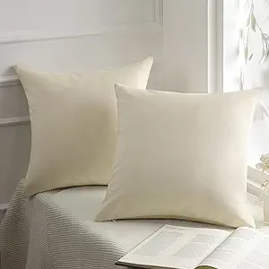 Phantoscope Pack of 2 Velvet Decorative Throw Decorative Pillow Cover Soft Solid Square Cushion Case for Couch Off White 22 x 22 inches 55 x 55 cm
