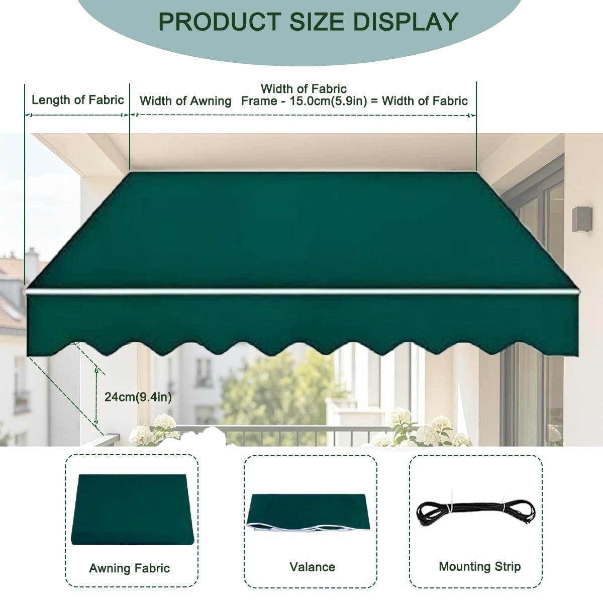 Générique Toile Tissu de Remplacement Store Auvent, Terrasse Fenêtre Couverture Banne en Polyester Imperméable avec Lambrequin 2m 3.0m 4m 5m 6m(Rouge,B600cmxL300cm)