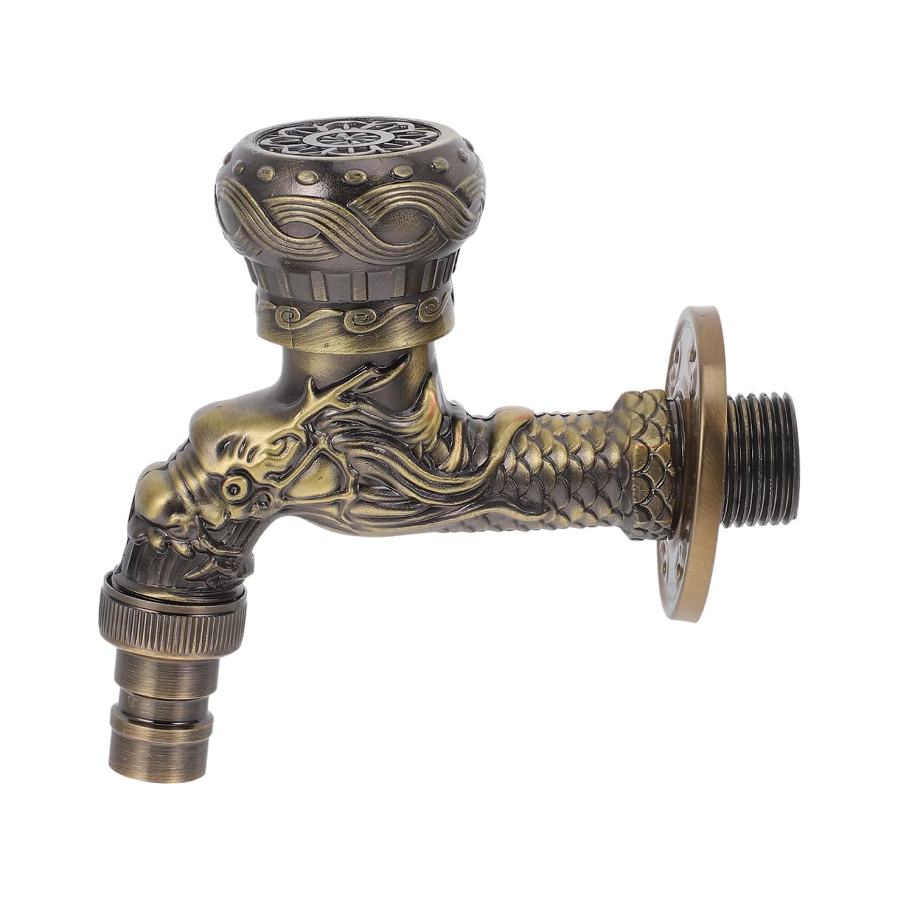 HOMSFOU Antique Brass Wall Mounted Tap Dragon Design Frostproof Water Tap Nozzle for Garden Kitchen Bathroom Traditional Basin Taps Indoor Outdoor
