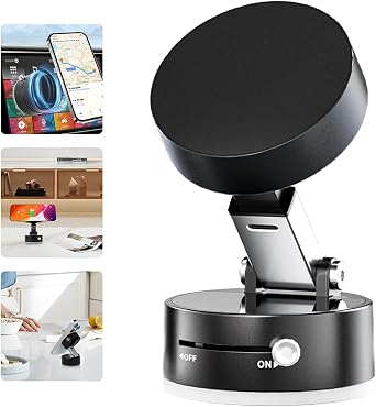 Magnetic Phone Holder Easy to Operate and Carry Foldable Adjustable Vacuum Magnetic Phone Holder for Car/Bathroom/Gym/Kitchen Multi-Scene Application Suction Cup Phone MountBlack