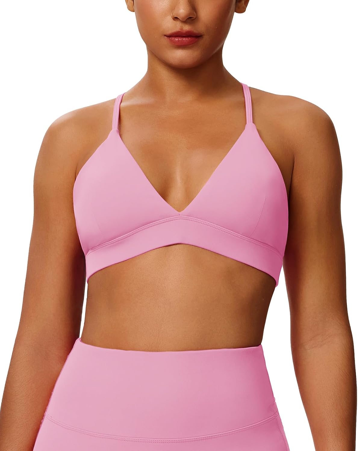 YEL Women's Triangle Sports Bra Deep V-Neck Criss Cross Back Padded Crop Top Low Impact Workout Fitness Yoga Bras