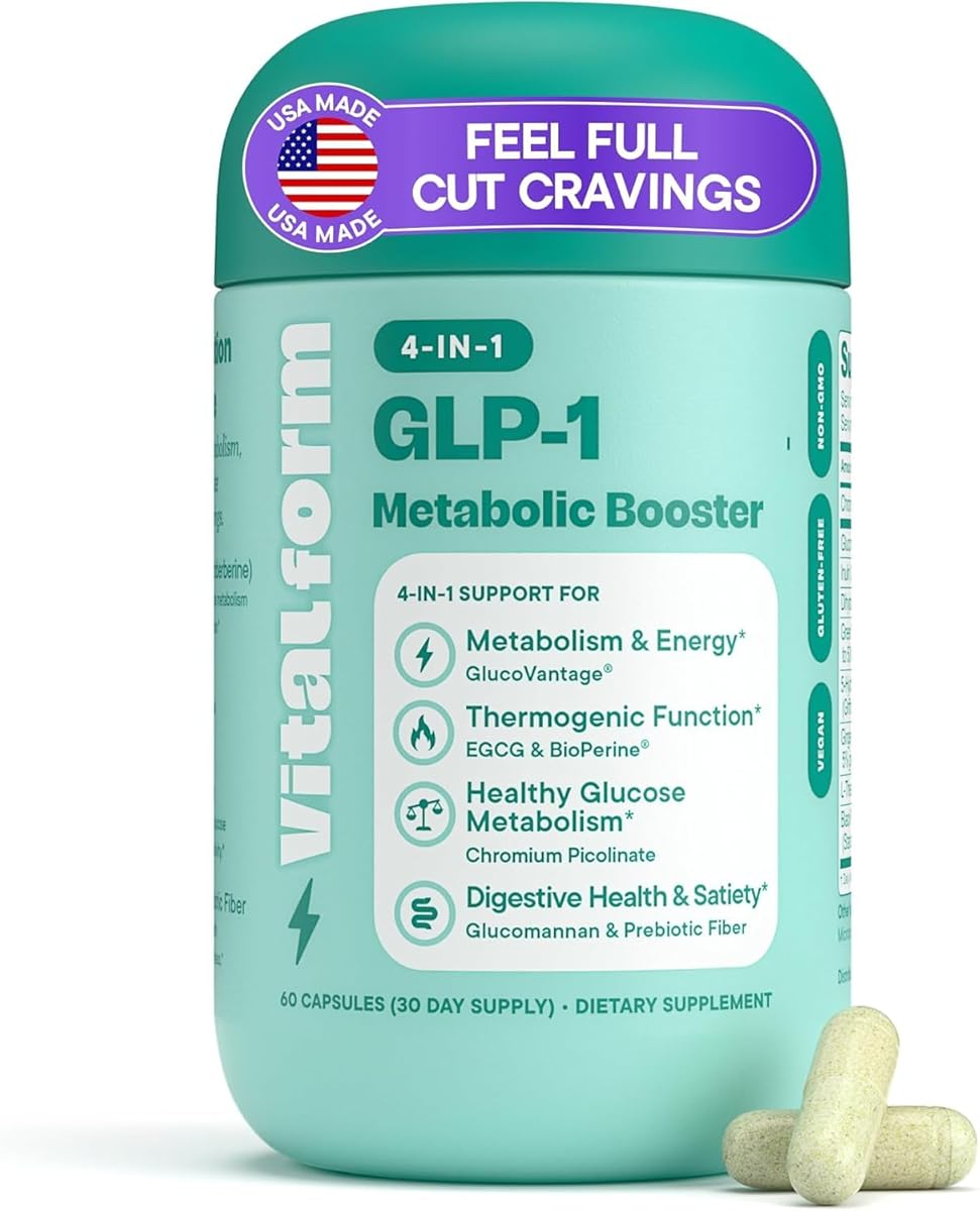GLP-1 Metabolic Support Supplement – 4-in-1 Formula for Appetite Control, Cravings, Digestion, Energy & Weight Management – With GlucoVantage®, Berberine, Inulin & EGCG – Vegan Capsules