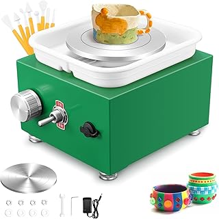 Mini Elektrisch Töpferscheibe, Couleeur 2000RPM Elektrische Töpferscheibe Maschine, Töpferscheibe Keramik mit Abnehmbarem ABS-Becken und 6.5/10CM Drehteller-Drehmaschine, DIY-Keramikwerkzeug(Grün)