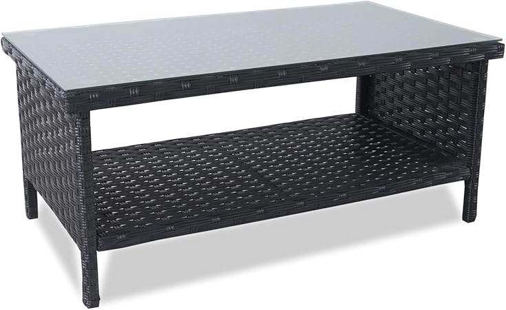 Rattaner Wicker Coffee Table - Outdoor Patio Garden Rattan 2-Layer ...