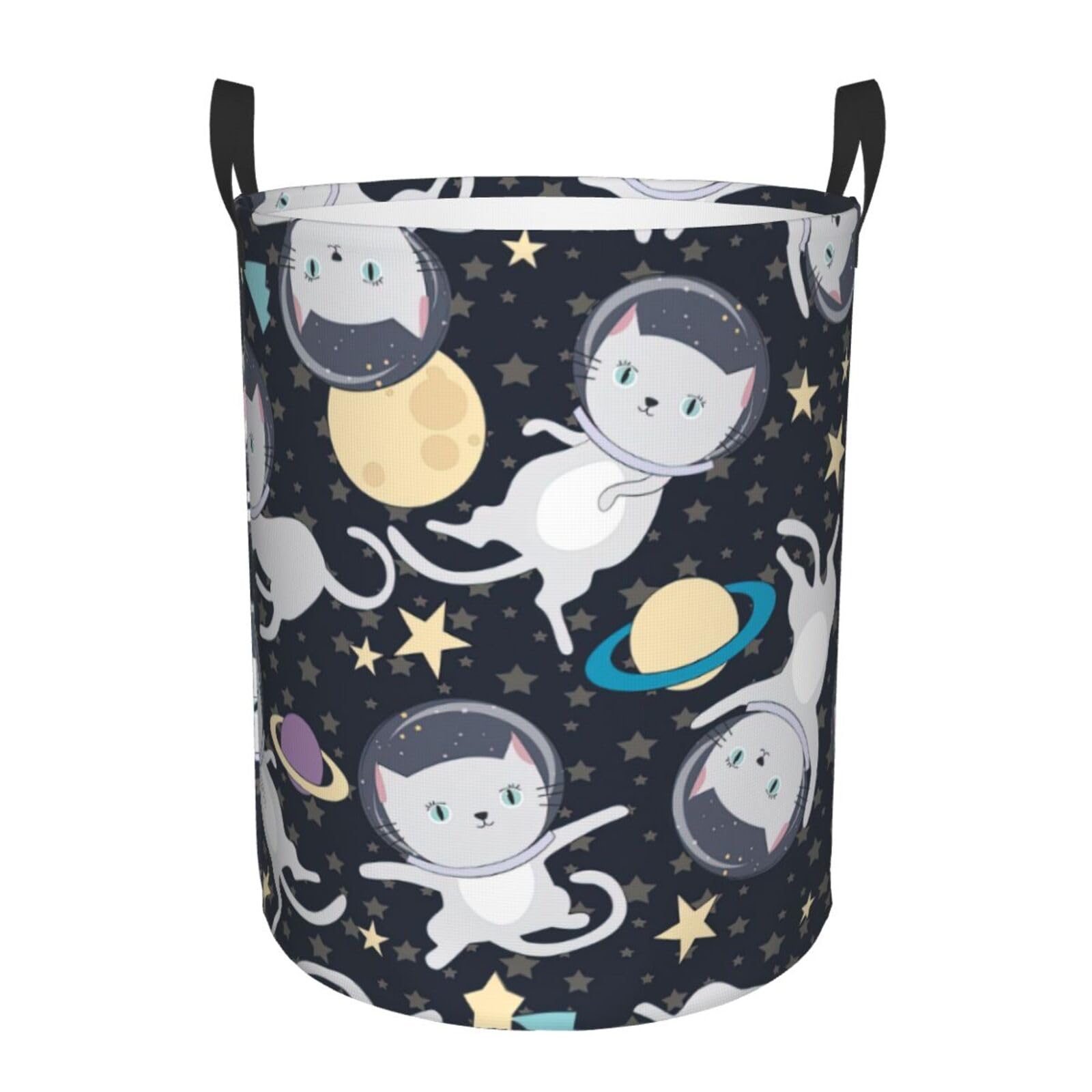 S Collapsible Round Fun cat Astronaut Print Laundry Hamper