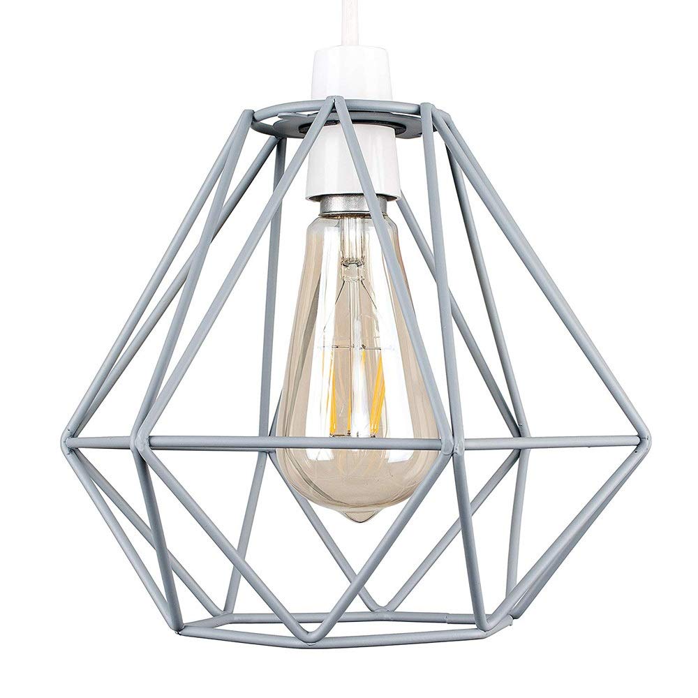 KXEcoLife Wrought Iron Light, Antique Creative Hanging Lamps, Rosed Wire Cage Lantern, Bar Crestaurant Decor Lighting Fixture/Gris