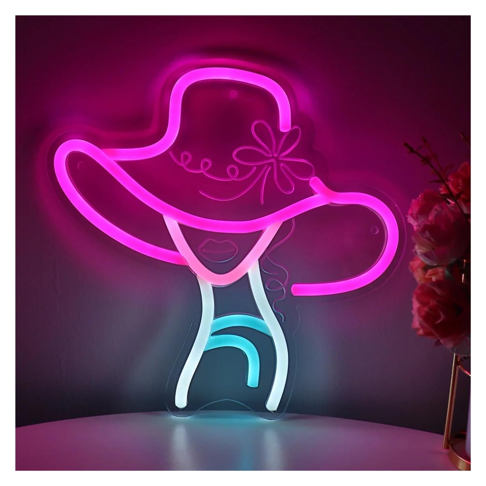Luz de Diseño de Digital Una Persona Hermosa Usa Sombrero Letrero De Neón Alimentado Por USB Para Decoración De Pared De Evento De Fiesta De Club 23.7cmx24cm