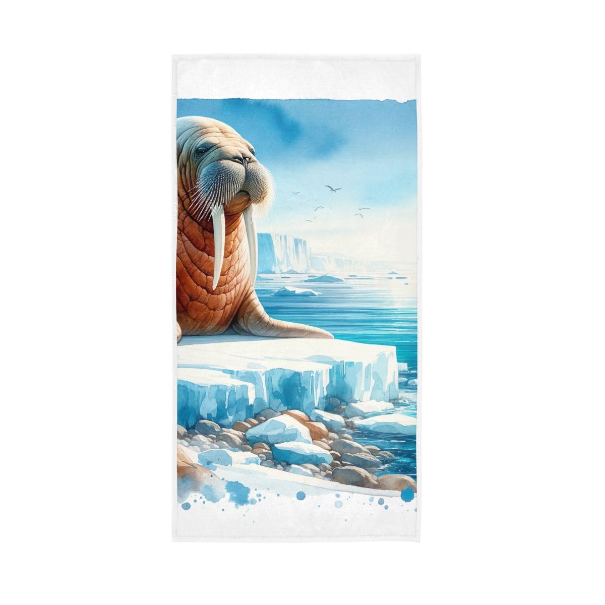 LSRCPD Watercolor Winter Walrus Hand Towel, Multipurpose Cotton Hand Towels for Hand, Face, Hair, Bath 15 x 30 Inches