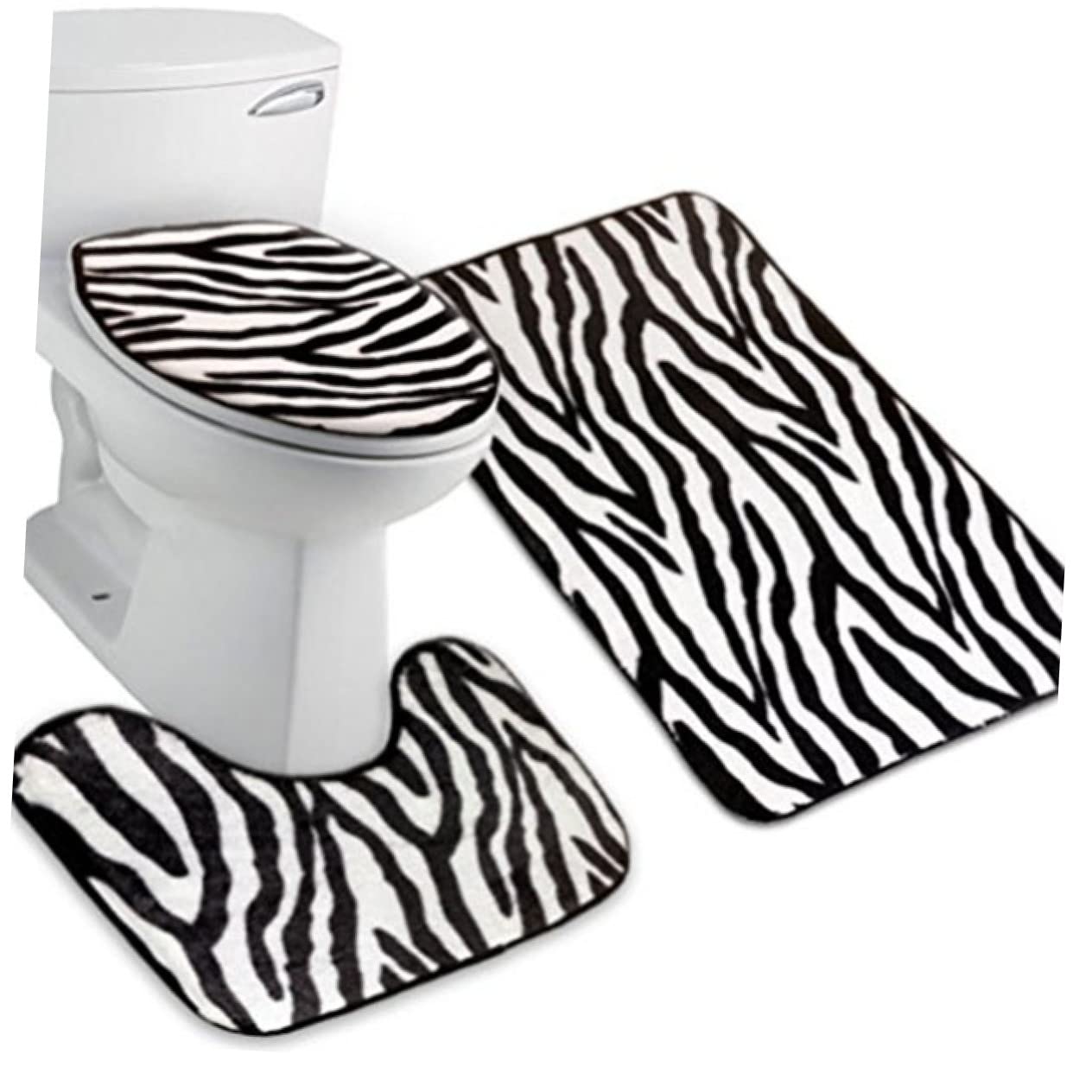 Alipis 3pcs Striped Rug Absorbent Bath Mat Zebra Rug 3pcs Toilet Set Animal Rug Bathroom Pad Pedestal Rug + Lid Toilet Cover + Bath Mat 3 Piece Set Three Piece Suit Carpet Printing Base