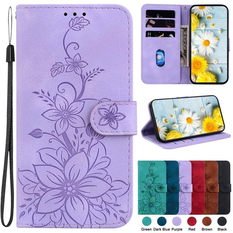 Coque en cuir Samsung Note20 rouge au design floral raffiné et finitions haut de gamme - 2