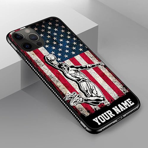 Miniatura 5 de DAIZAG Funda compatible con iPhone 14 personalizada de baloncesto con bandera estadounidense, funda de teléfono deportiva con tu nombre para hombres