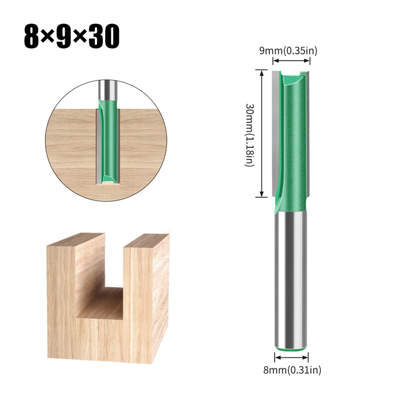 MACHSWON Straight Router Bit 8mm Shank,Double Flute Woodworking Milling Cutter Router Bits 9mm Cut Diameter 30mm Cut Length Cutting Trimming Cutter Routing Bits - Image 2