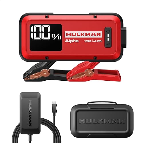 Hulkman Alpha Ultra 1250A Jump Starter Bundle con cargador de 65 W y funda BagX, refuerzo portátil de 12 V para automóviles, camiones y SUV