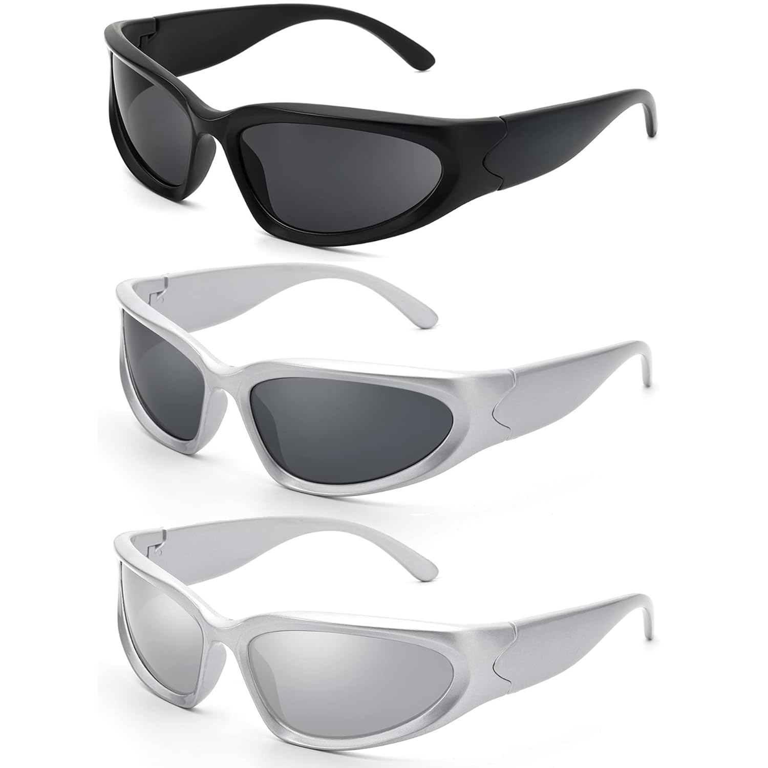 3pcs Lunette de Soleil Sport pour Homme Femme, Y2K Wrap Around Lunettes, Lunette de Soleil Sport Polarisée, Lunette Velo Route, Lunettes de Cyclisme pour Vélo, Moto, Course, Ski, Baseball, Pêche etc