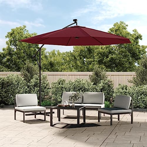 Homgoday Lona de repuesto para sombrilla en voladizo rojo burdeos 300 cm, sombrilla de jardín, playa, pesca exterior, cortavientos, portátil, para balcón, terraza, exterior, piscina