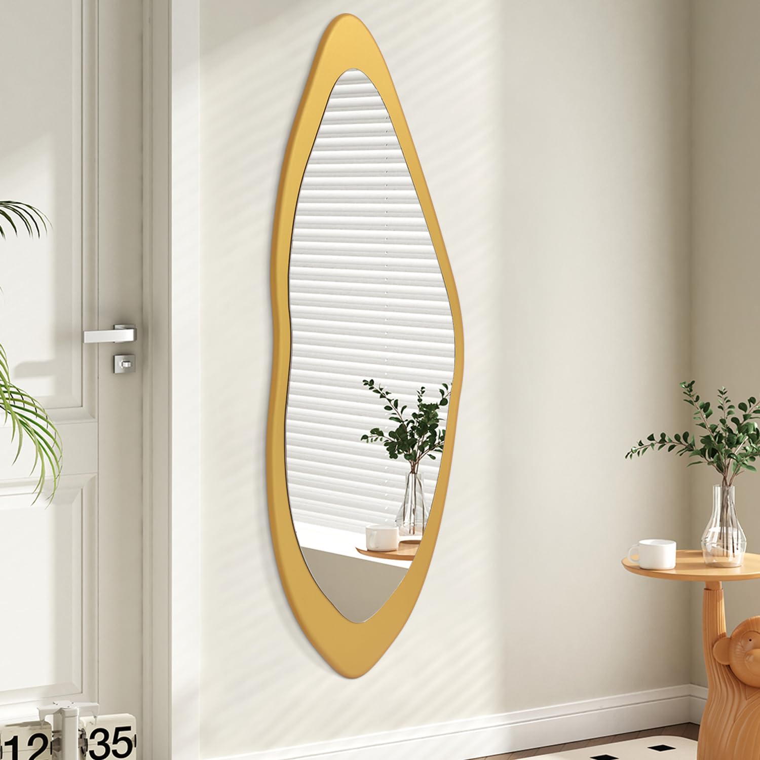 AAZZKANG Gold Irregular Full Length Mirror Large with Wood Framed 120x40cm Asymmetrical Full Body Mirrors for Bedroom Living Room Entryway โ image 1