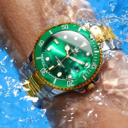Image of OLEVS Watches for Men Classic with Date Business Dress Luxury Big Face Green /Black /Blue Waterproof Luminous Mens Wrist Watch Analog Two Tone Stainless Steel Men Watch