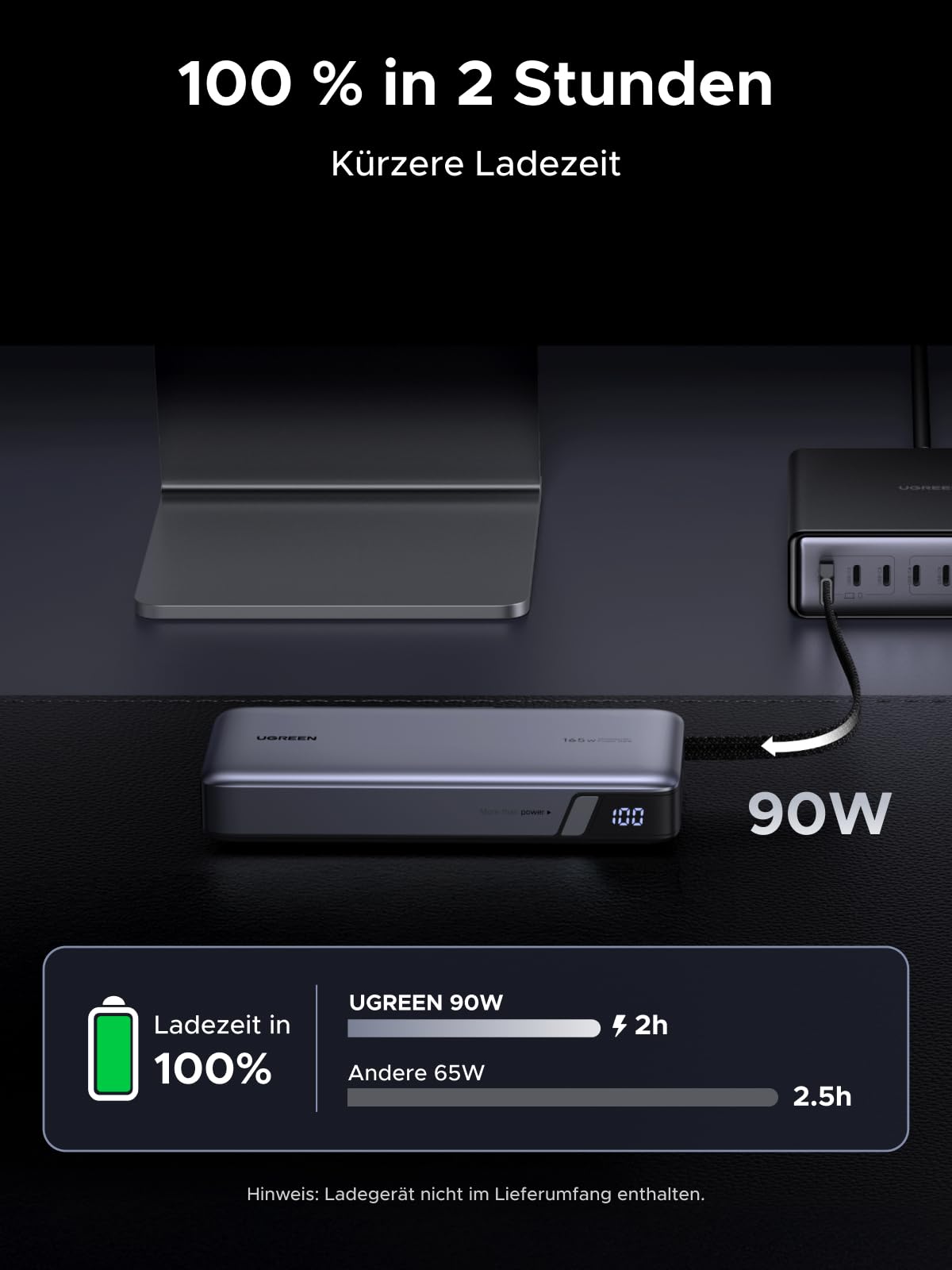 UGREEN Nexode Power Bank, 25000mAh 165W Schnellladen mit 2 Integrierten USB-C Kabeln (140W PD3.1), Kompatibel mit MacBook Pro 16",Dell XPS, iPad Pro, Steam Deck, Galaxy S25 Ultra, iPhone 17