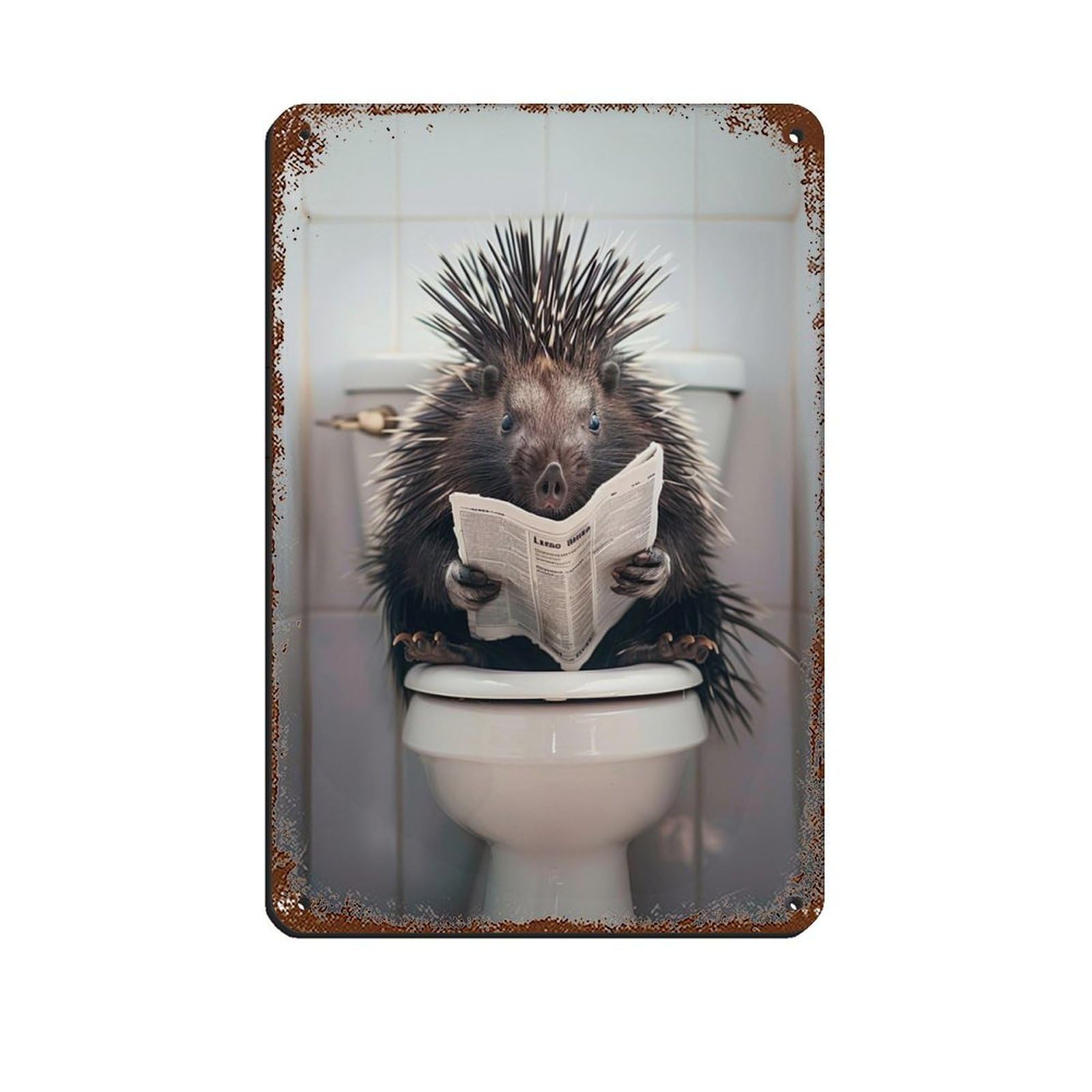 Porcupine Sitting on The Toilet Reading A Newspaper (15) Tin Sign Vintage Metal Pub Club Cafe Bar Home Wall Art Decoration Poster Retro 8x12inch(20x30cm)