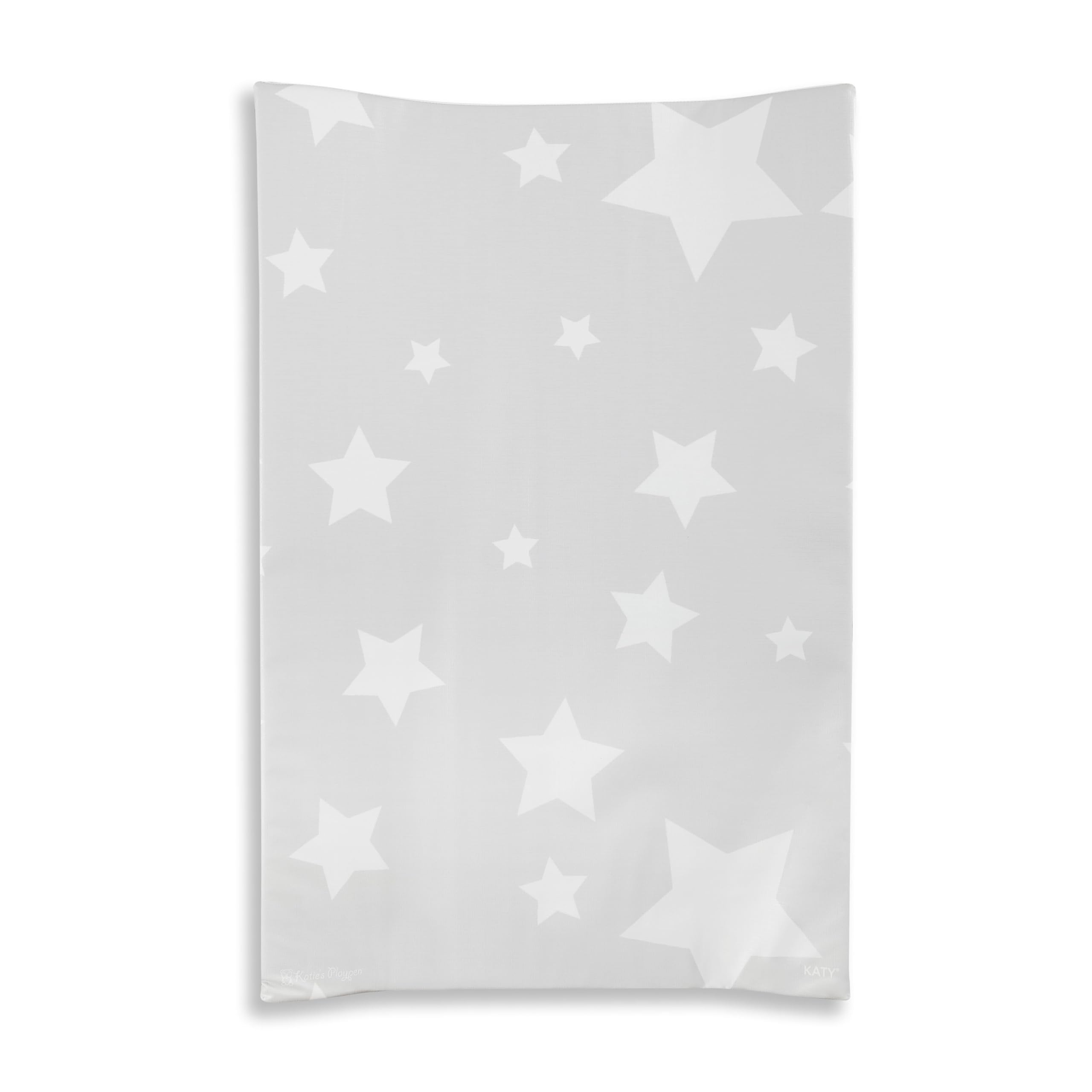 KATY Deluxe - Cambiador de cuña para bebé, unisex, impermeable, con lados curvos, color gris claro con diseño de estrellas blancas