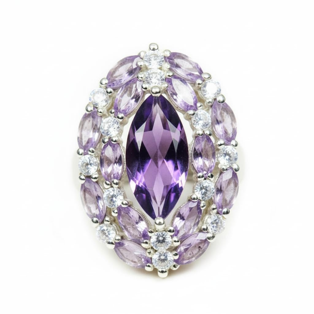 Argent Marquise Violet Amethyst : bague mixte en argent véritable - 8