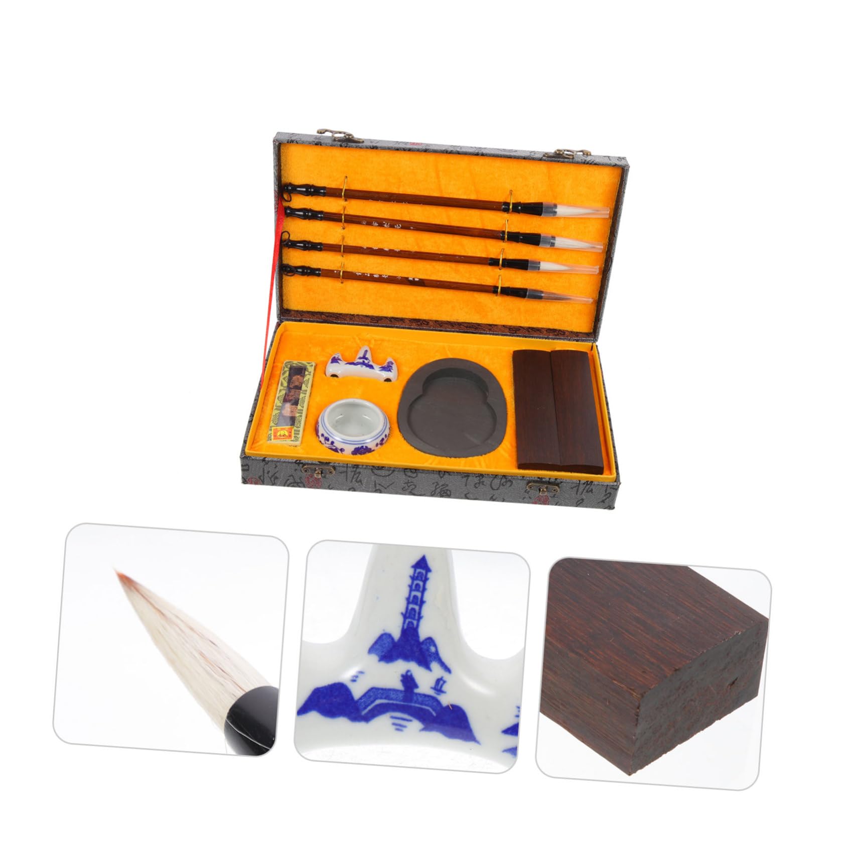 Holibanna Set Pinceaux Calligraphie Chinoise avec Pierre à Encre Bâton Encre Portable et Stylo Écriture pour Étudiants Pratique et Légère