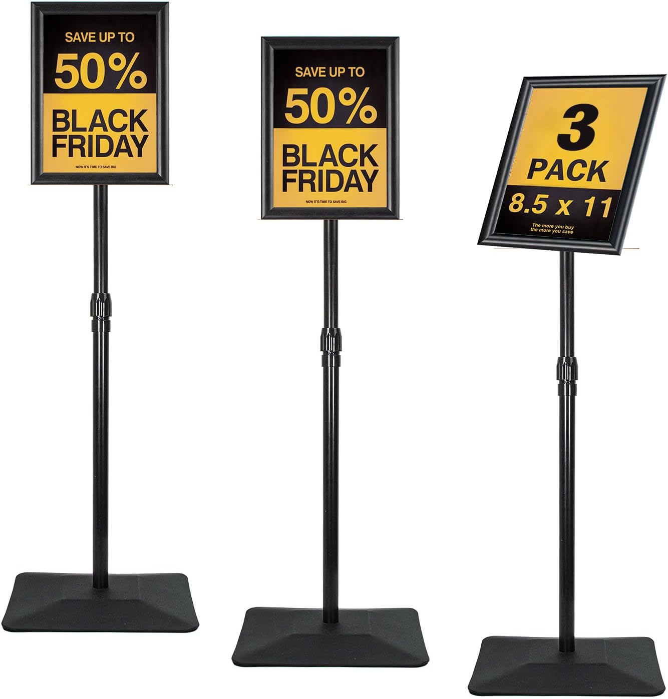 Adjustable Sign Stand for Display, with Upgraded Iron Base, Pedestal Floor Signage Stand Holder for Outdoor or Indoor Advertising (8.5 x 11, Black, 3Pack)