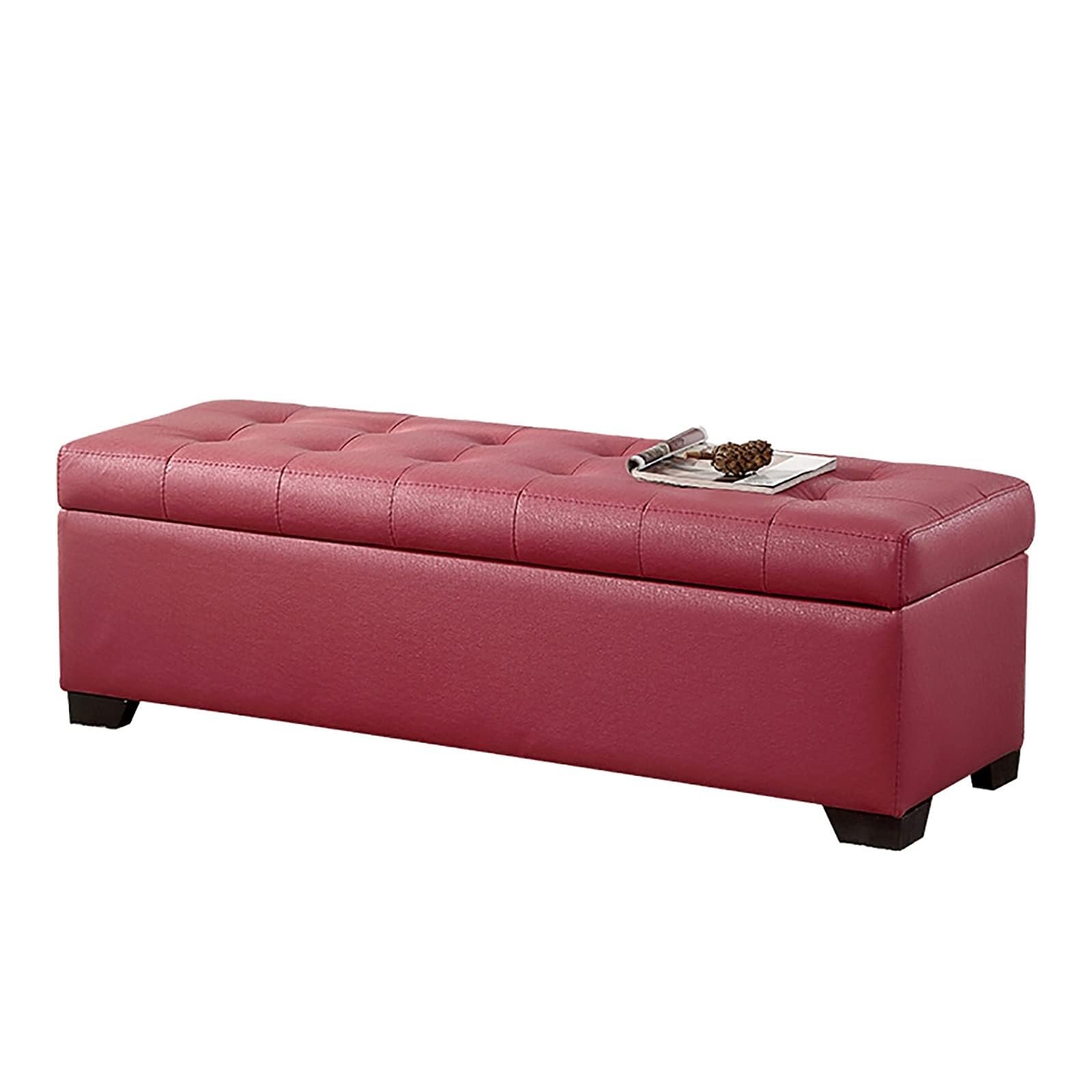 Ottoman en similicuir capitonné rose rouge de haute qualité