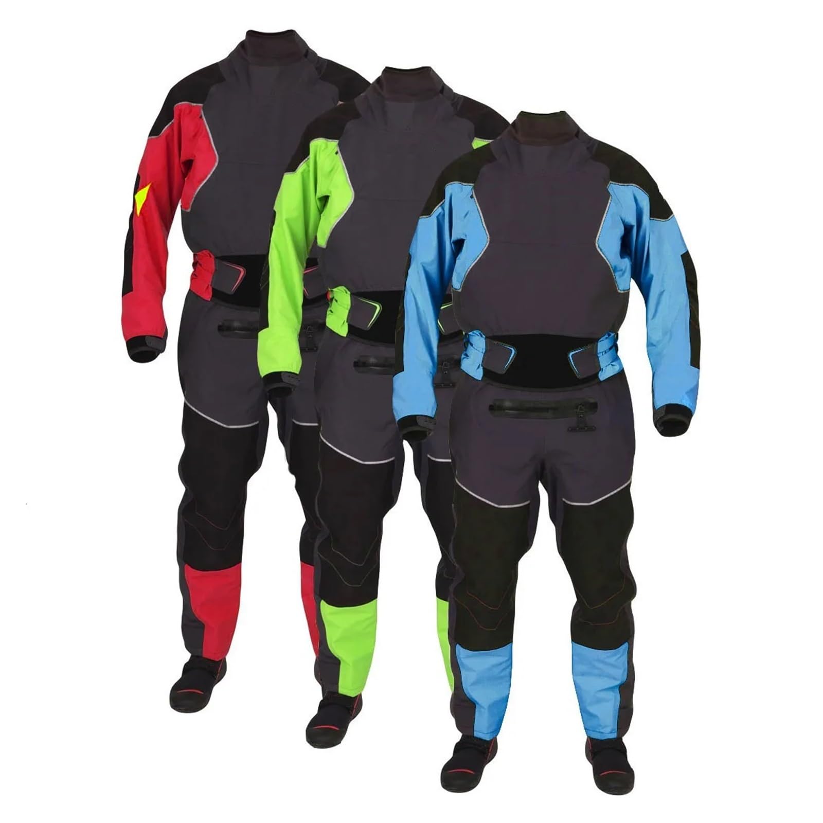 4-lagiger Kajak-Trockenanzug for Herren, Latexdichtungen an Hals und Handgelenk, zweifach verstellbarer Überrock, Neopren-Klettverschluss Zum Kajakfahren, Schwimmen